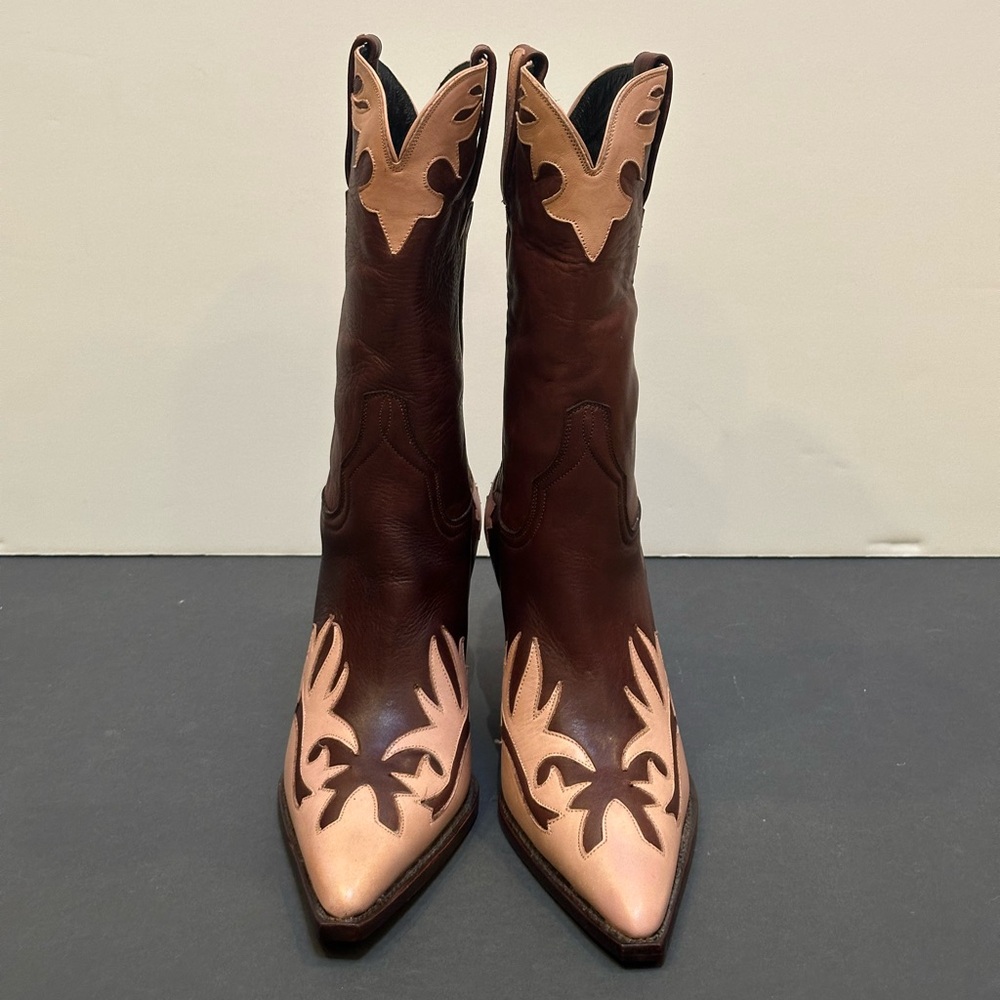 Lucchese Brown and Tan Two-Tone Pointed Toe Cowboy Boots - Picture 1 of 10